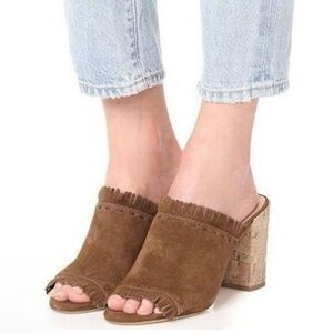 Tory Burch Huntington Camel Suede Fringe Slide Mules in Tan Size 8‎
